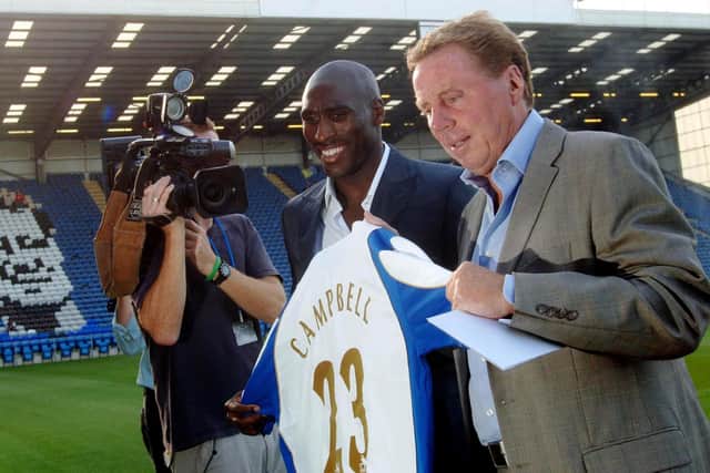 Harry Redknapp welcomes Sol Campbell to Fratton Park in the summer of 2006.  Picture: Sean Dempsey/PA