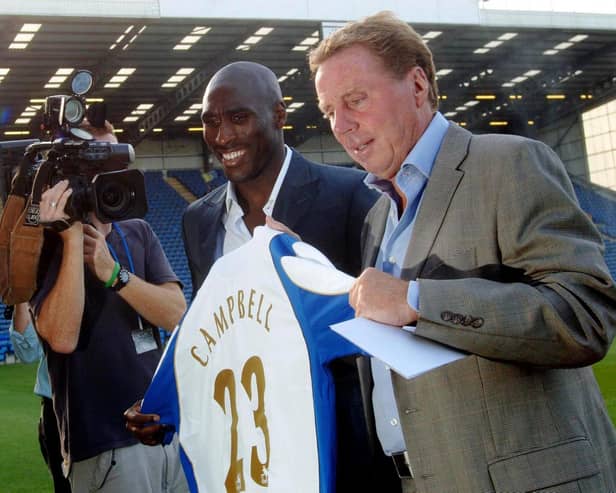 Harry Redknapp welcomes Sol Campbell to Fratton Park in the summer of 2006.  Picture: Sean Dempsey/PA