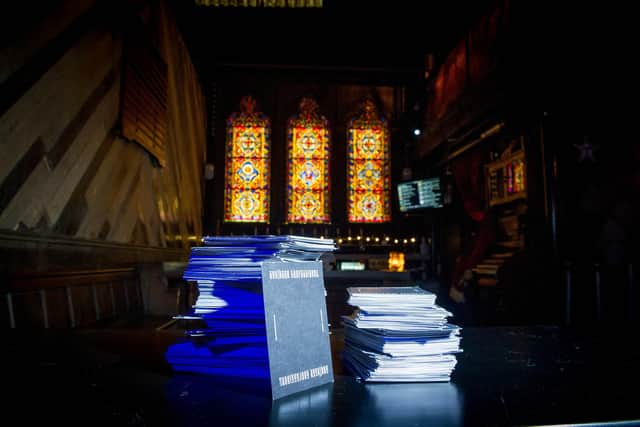 A pile of confessions placed on a table at Staggeringly Good Brewery. Picture: Habibur Rahman