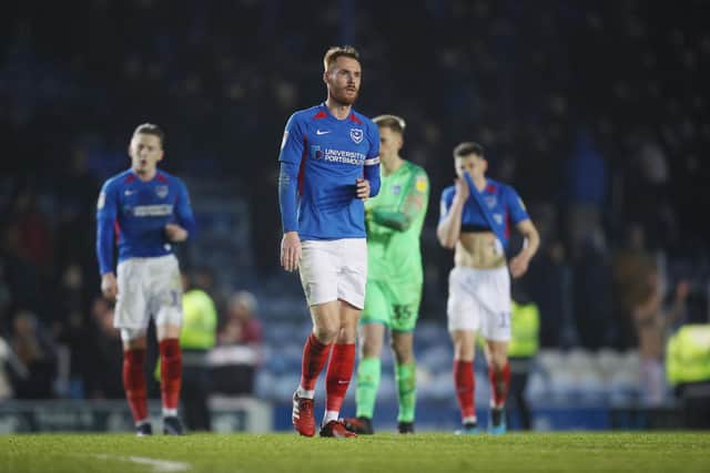 Dejected players and boos against Fleetwood could yet prove to be the last entry of Pompey's 2019-20 season. Picture: PinPep Media/Joe Pepler