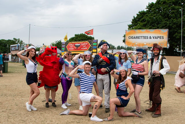 Group of friends go all out for the 'Sirens and Sailors Theme at The Isle Of Wight Festival Saturday June 18th 2022.