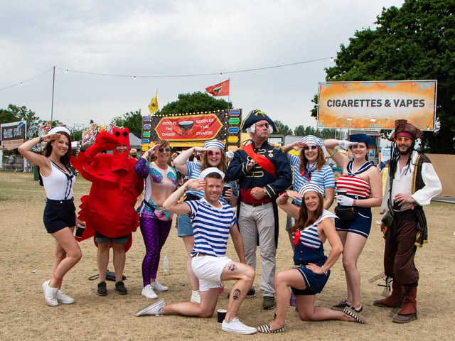Group of friends go all out for the 'Sirens and Sailors Theme at The Isle Of Wight Festival Saturday June 18th 2022.