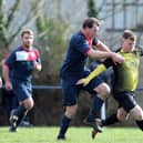 Jamie White, pictured (right) in Hampshire Premier League action for Infinity, belted 51 Wessex League Premier goals for Winchester City in 2011/12.
Picture: Chris Moorhouse