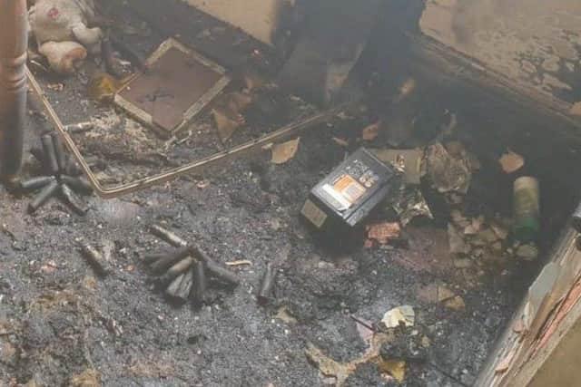 Damage to a flat in Hewett Road, North End, caused by an exploded e-scooter battery. Picture: Hampshire and Isle of Wight Fire and Rescue Service