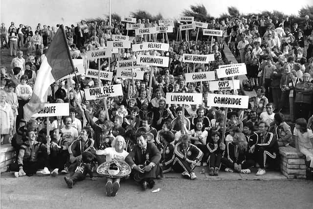 Flashback to the first British Transplant Games held in Portsmouth in 1978, featuring athletes from all over the world. The disgraced former TV presente Jimmy Savile can be seen at the front. Picture: The News