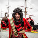 Sean Williamson as Captain Hook near HMS Warrior at the Historic Dockyard. Picture: Habibur Rahman