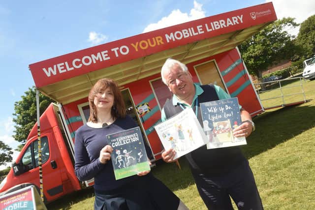 Connors Toy Library held a picnic on Cockleshell Playing Fields in Eastney. Librarian Pat Garrett and Kevin Fargin, mobile librarian.
Picture: Sarah Standing (280622-959)