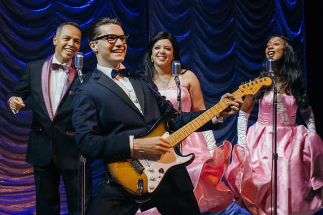 Buddy: The Buddy Holly Story is at Mayflower Theatre, Southampton, from January 8-11, 2020. From left: Miguel Angel, AJ Jenks, Sasha Latoya, Cartier Fraser. Picture by Paul J Need