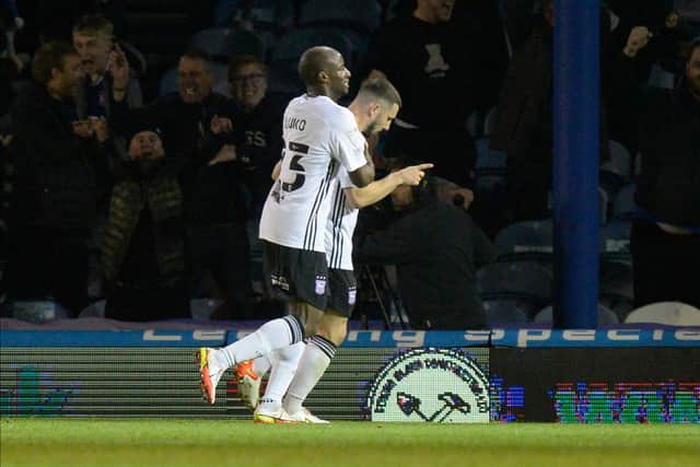 Conor Chaplin refuses to celebrate after netting Ipswich's second goal in Tuesday night's 4-0 thumping of Pompey. Picture: Graham Hunt/ProSportsImages