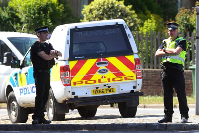 Police were seen in Wickham Square, Wickham, on Wednesday, May 20, which would of been the day of Wickham Horse Fair. This event has been cancelled this year due to Covid-19.Picture: Sarah Standing (200520-2317)