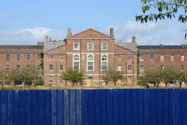 The 'centre' of the three-sided hospital building will be one of the next phases of development on the site and will be transformed into more apartments with landscaping to in front. The buildings which stood inside the courtyard area have now been demolished. Picture: Sarah Standing (290824-5760)