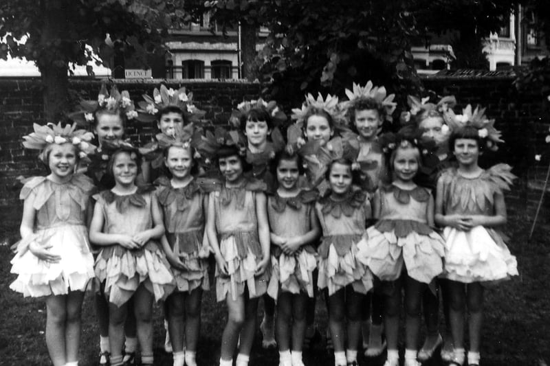 The flower girls of St Saviour's church fete, Stamshaw, in 1956
