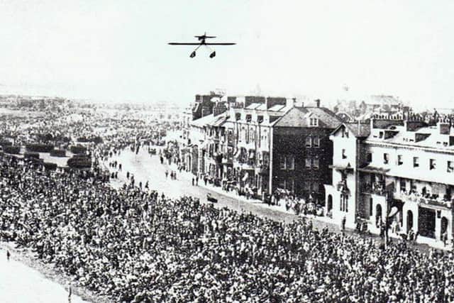 One of the competitors in the 1929 Schneider Trophy Air Race flying over Southsea.