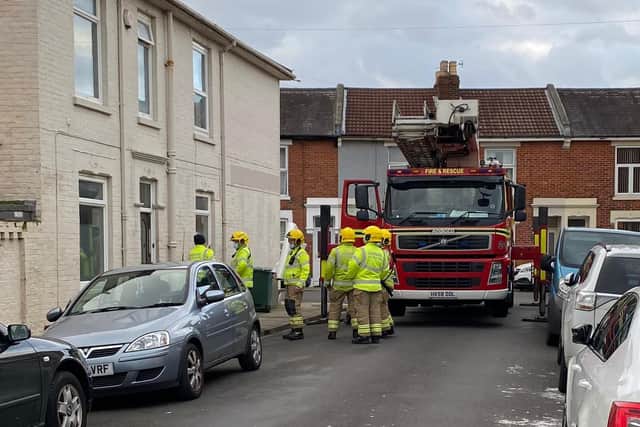 Fire crews arriving at the property on Manor Park Avenue in Copnor.