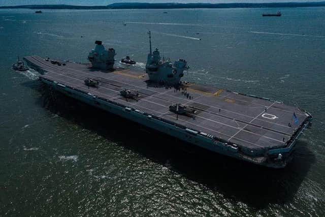 HMS Queen Elizabeth leaves Portsmouth on June 7 to carry out her first flight trials with the F-35 stealth jet in British waters. Photo: Luke Channer / @sky_grammers