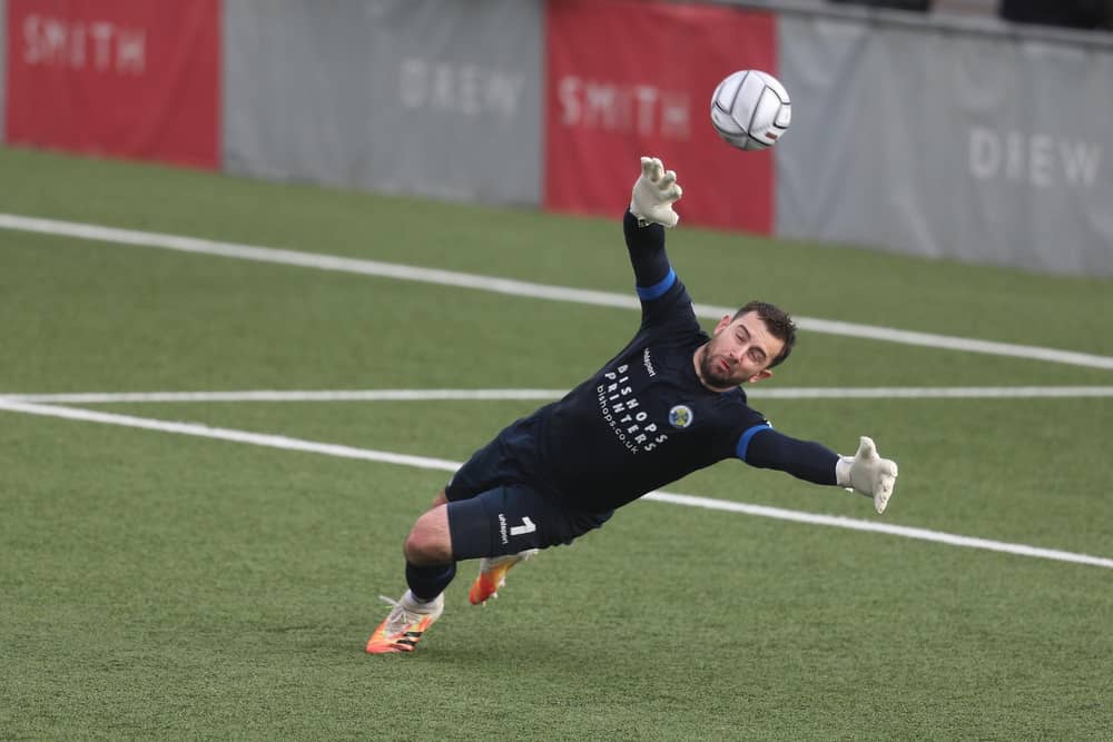 Ross Worner saved a first half penalty as Hawks stretched their unbeaten National League South run to six games with a 1-1 draw at lofty Dartford. Picture: Dave Haines.