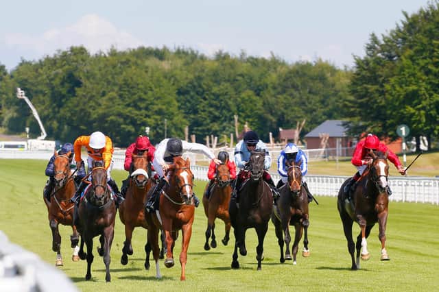 Action from a behind closed doors meeting at Goodwood last June. Photo by Mark Cranham/Pool via Getty Images