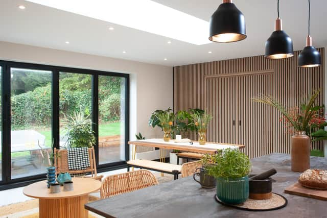 The finished room inside Caroline and Erick's Enfield bungalow, as featured in the new series Stacey Solomon: Renovation Rescue (Picture: Sunshine/Channel 4)