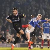 Portsmouth forward Paddy Lane shoots during the EFL Sky Bet League 1 match between Portsmouth and Burton Albion at Fratton Park, Portsmouth, England on 14 February 2023.