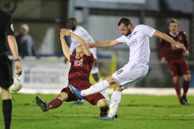 Action from Hawks' 1-0 win against Slough - one of only four midweek home National League South games at Westleigh Park in 2019/20. There will be a few more next season. Photo by Dave Haines/Portsmouth News