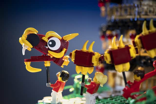 A Chinese dragon recreated in Lego as part of the Brick Wonders exhibition
