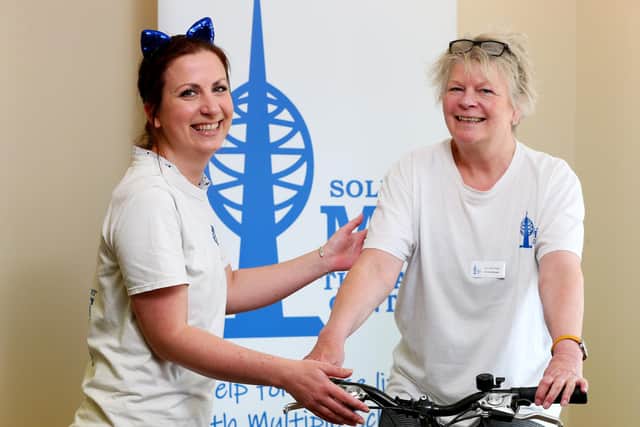 Operations assistants Ruth Jansen, left, and manager Jo Jennings. The Solent MS Therapy Centre in Hewett Road, North End, is taking part in the National Multiple Sclerosis Centres Activity Challenge for MS awareness week
Picture: Chris Moorhouse (jpns 270422-01)