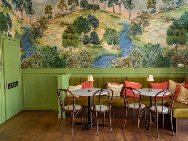 The dramatic feature wall at Brasserie Blanc in Gunwharf. Picture: Mike Cooter (280424)