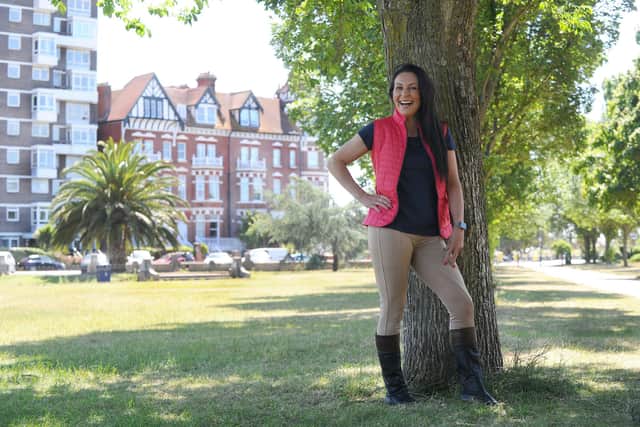 Fiona Litchfield (37) from Southsea, is one of the 12 female non-professional jockey's who will be riding her first professional horse race in the upcoming Magnolia Cup at the Qatar Goodwood Festival in July 2022.
Picture: Sarah Standing (200622-7195)