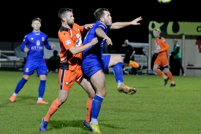 Action from Portchester (orange) v Baffins Milton Rovers. Picture by Martyn White.