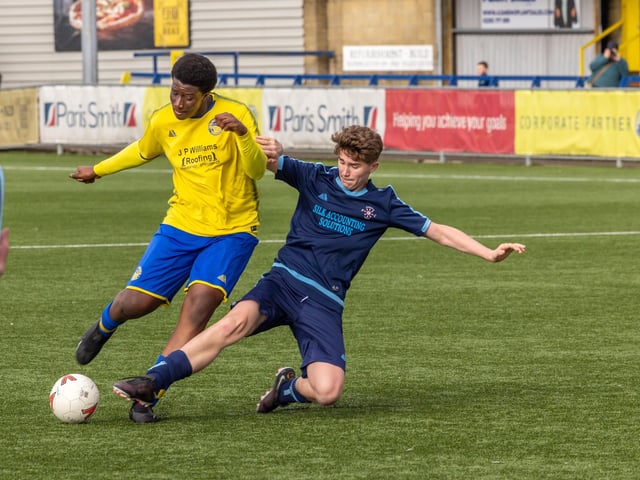 Action from the Under-16 Arthur Hughes Challenge Cup final between Meon Milton Awfords (yellow shirts) and Pickwick Youth Panthers. Picture: Mike Cooter