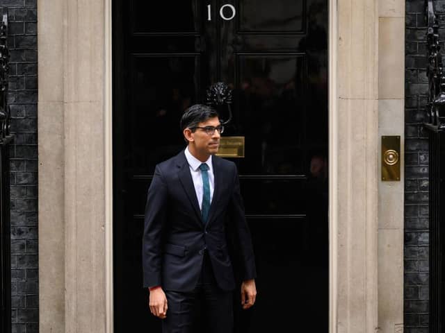 Rishi Sunak waiting to greet Poland's President Andrzej Duda as he arrives at Downing Street in February. Picture: Leon Neal/Getty Images.