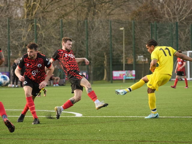 Action from Harvest's 4-1 win at home to Locks Heath (red and black kit) in the Hampshire Premier League. Picture: Keith Woodland (180321-1361)