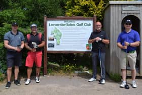 A group of friends dubbed the Tee Birdies are taking on a 72-hole golf challenge for Macmillan Cancer Support at Lee-on-the-Solent golf club. Pictured l-r: Jim Porter, Will Noland, Jason Smith, Liam Riddy