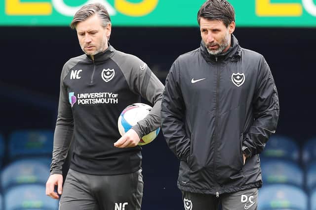 Pompey head coach Danny Cowley (right) and assistant Nicky Cowley. Picture: Joe Pepler