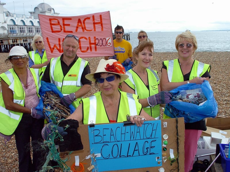 Irene Strange at the front with members of Southsea Town Council and volunteers with some of the rubbish collected on Southsea beach east and west of South Parade Pier.
Picture: Michael Scaddan (063981-0046)