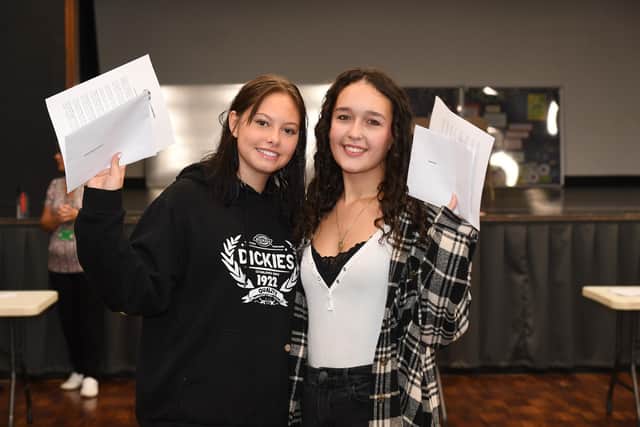 Brune Park Community School in Gosport GCSE results day. Pictured L-R Aaliyah Shepherd-Hammond 16, Katelynn Gee 16
Photo: Paul Jacobs/pictureexclusive.com