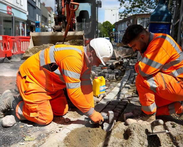 Sub-contractors who are doing the work on behalf of Portsmouth City Council. Construction site in Charlotte Street, Portsmouth, where a bus gate is being builtPicture: Chris  Moorhouse