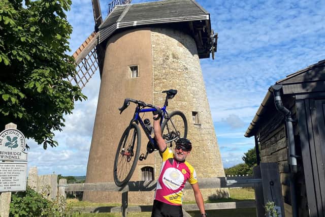 Simon in front Bembridge Windmill