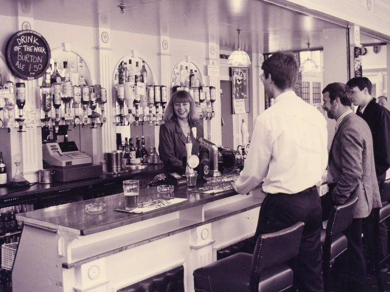 Behind the bar at Anglesey Hotel, Alverstoke, Gosport in 1993. The News PP4752