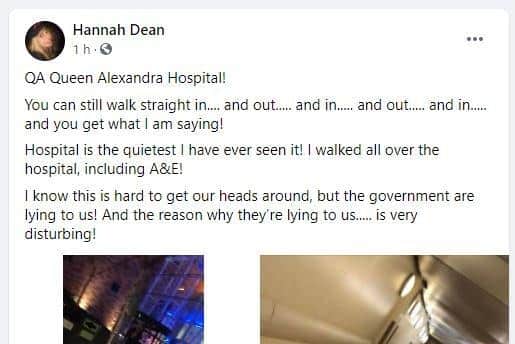Posts on Facebook by Hannah Dean claiming QA Hospital is empty - these have been refuted by chief executive Mark Cubbon
