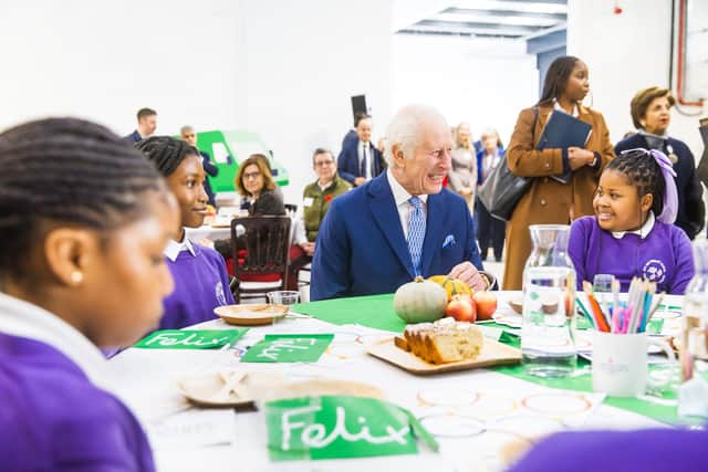 King Charles meeting with students involved with the Coronation Food Project