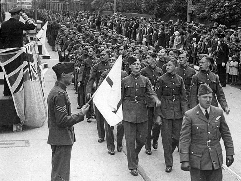 1190 Squadron Air Training Corps march through Portsmouth in 1942 with Laurie Davis on the right of the front rank