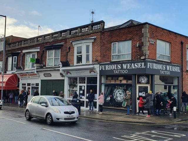 Bransbury Park Butchers in Eastney Road, Eastney, has a 5 star rating on Google from 169 reviews. Pictured is people queuing for the butchers in 2020.