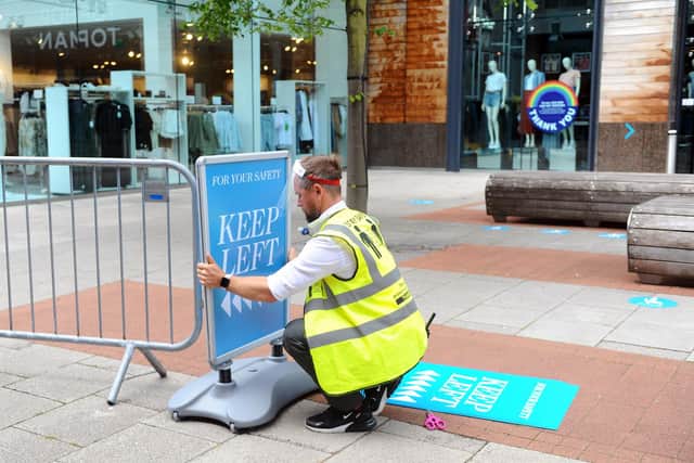 Operations manager Russell Wiseman prepares Whiteley Shopping Centre with safety measures from the most recent guidelines during the Covid-19 pandemic.

Picture: Sarah Standing (160620-7)
