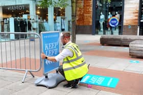 Operations manager Russell Wiseman prepares Whiteley Shopping Centre with safety measures from the most recent guidelines during the Covid-19 pandemic.

Picture: Sarah Standing (160620-7)