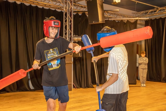 Y+ Youth Services are running an HAF Programme, sponsored by Portsmouth City Council at Portsmouth Guildhall, for kids between 11-16 with Gladiator themed activities. Pictured - Kids enjoying the activities on offer from Y+.