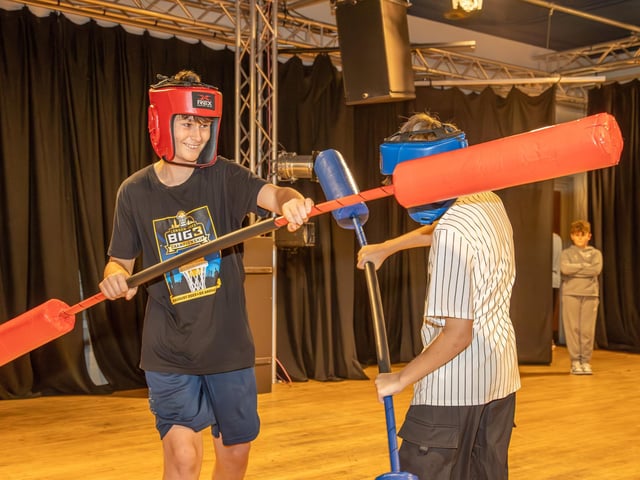 Y+ Youth Services are running an HAF Programme, sponsored by Portsmouth City Council at Portsmouth Guildhall, for kids between 11-16 with Gladiator themed activities. Pictured - Kids enjoying the activities on offer from Y+.
