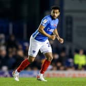 Louis Thompson in action for Pompey last night against Cheltenham