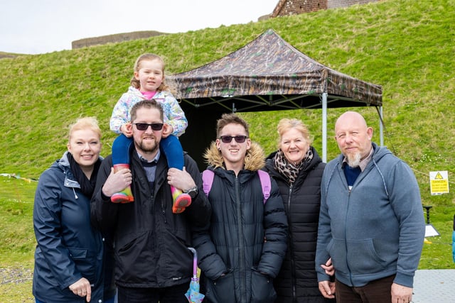 Families braved the cold on Tuesday (April 2) to take advantage of amazing free entertainment at Fort Nelson, with Easter egg hunts and falconry displays. Pictured - Clack Family from Purbrook.