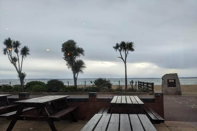 A seafront view from inside the Pebbles Fish and Wine Bar in Stokes Bay Road, Gosport.